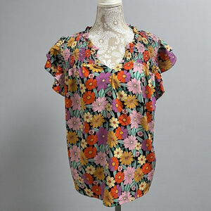 Multicolor Floral Smocked Ruffle Sleeve Top Women’s Size M Umgee USA Boho Blouse